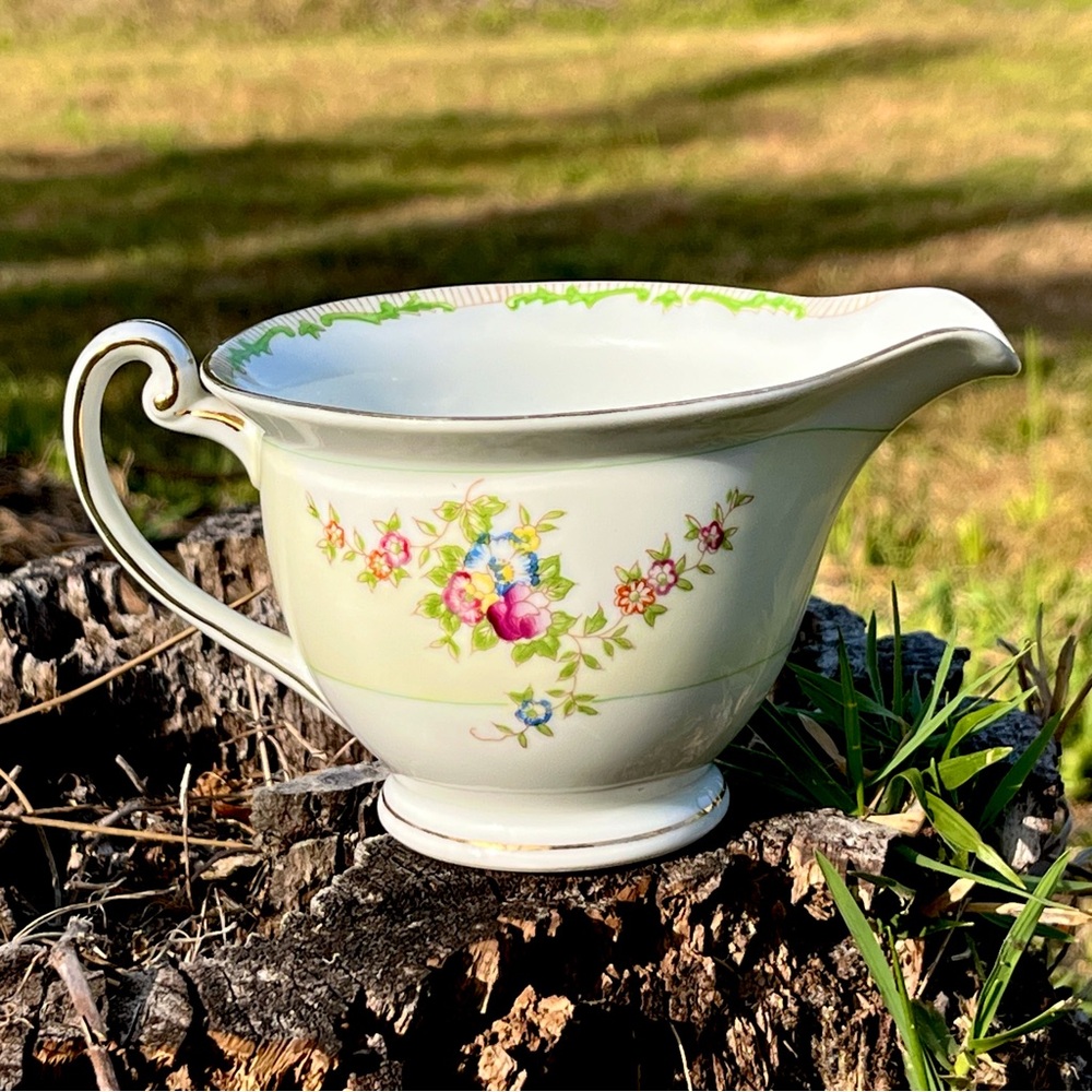 KONGO China STS Japan Floral Creamer Green Swirl Tan Border RARE Collectible - Picture 7 of 16